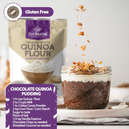 32oz LiveKuna Organic Quinoa Flour - Gluten Free All Purpose Flour & Wheat Flour Alternative For Baking & Cooking