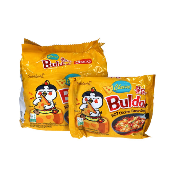 Samyang Buldak Hot Chicken Spicy Ramen Korea Instant Packaged Noodles,4.94 oz,Cheese,5 Pack