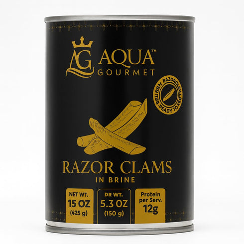 Aqua Gourmet Premium Razor Clams in Brine, Chilean Patagonian Shellfish, 15 oz
