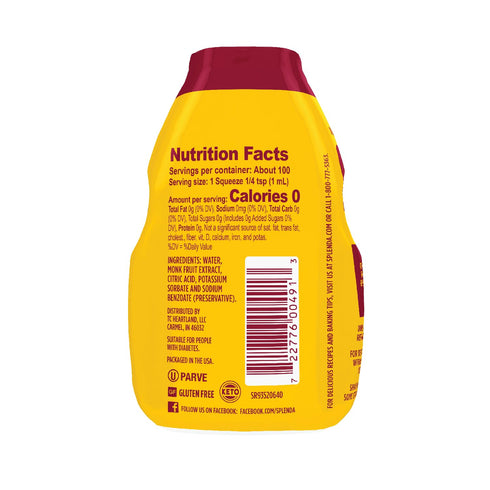 3.38 Oz (Pack 2) SPLENDA Monk Fruit Liquid Zero Calorie Sweetener Drops, Fl Bottle