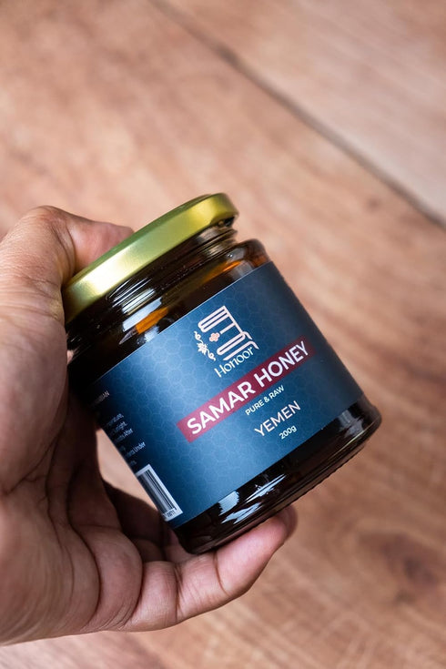 200 (1) Honoor Yemeni Samar Honey | Natural Unfiltered Unheated Pure Grams | Unpasteurised Raw Luxury Honey in a Glass
