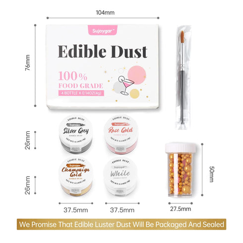 Luster Dust Edible Set, 4g Edible Glitter for Drinks and Cake Decorating, Shimmer Dust for Baking, Chocolates, Cupcakes