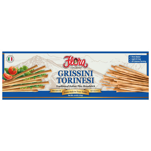 Flora Grissini Torinesi Traditional Italian Thin Breadsticks, Oven-Baked & Lightly Crisp Authentic