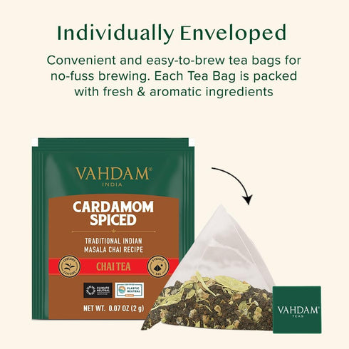 VAHDAM Cardamom Masala Chai Tea Bags (30 Count), Non-GMO, Gluten-Free, No Artificial Flavor, Blended with Exotic