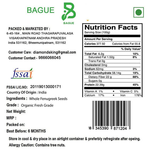 Bague (16, Premium Whole Fenugreek seeds Organic Methi Seeds Dana Natural menthulu Ounces)