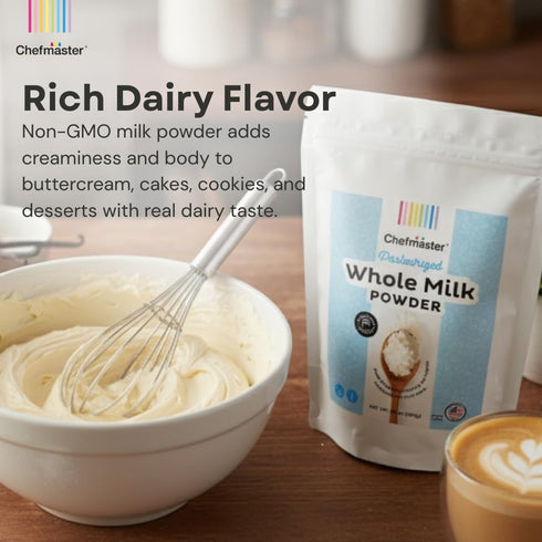 20 oz Whole Milk Powder by Chefmaster, Non-GMO & Pasteurized Dry Milk, Shelf-Stable for Baking, Cooking, Drinks, Travel