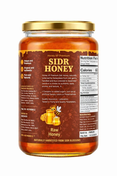 100% 680g (24 oz) Honey XP Raw Himalayan Sidr Honey Pure & Natural No Added Sugar Unprocessed & Cold-Filtered Glass Jar