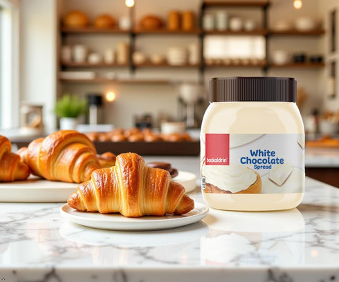 Backaldrin 12.35 oz Premium White Chocolate Spread - Smooth Creamy Butter for Toast, Bagels, Pancakes, Waffles