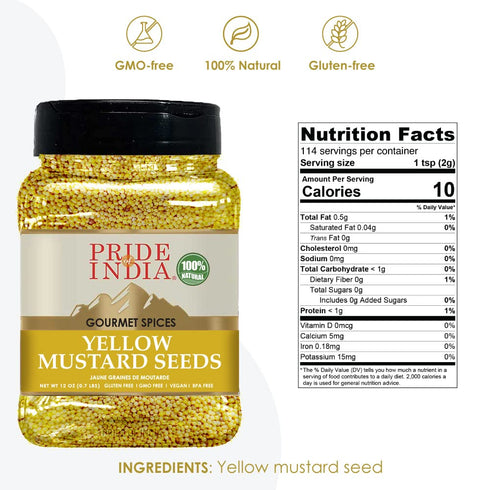 PACK 6 1.5 (Pack 1) Pride Of India - of - Yellow Mustard Seed Whole Pungent & Aromatic Gourmet Indian Spice Add