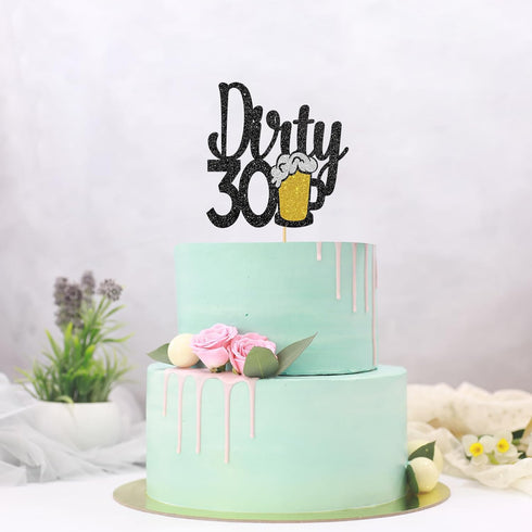 Maicaiffe Black Glitter Dirty 30 Cake Topper, Happy 30th Birthday Decorations