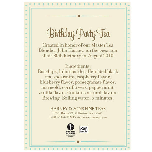 30 Count Harney & Sons Birthday Party Tea, Decaf, Sachets Decaffeinated