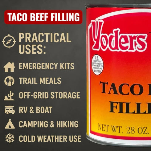 28 oz Pack 1 Yoders Taco Beef Filling Can, of | Fully Cooked Ground Beef, Heat & Serve | Shelf-Stable Protein for Quick