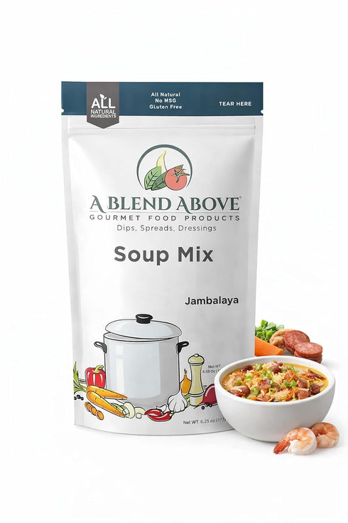 6 6.25 oz A Blend Above Jambalaya Soup Mix - Servings, Cajun-Style Gourmet Rice Soup Blend, Just Add Sausage, Chicken