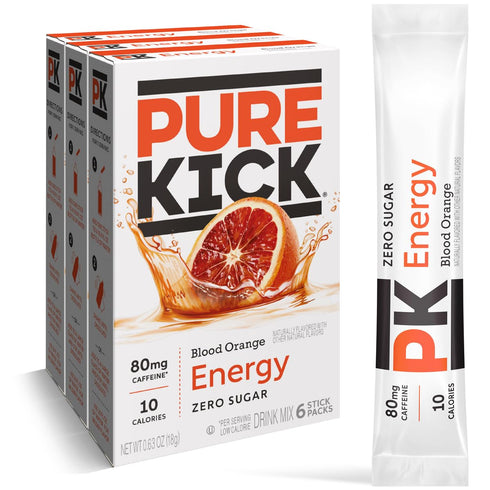 3 6 Packets 18 0.63 Pure Kick Energy Drink Mix Blood Orange - Boxes with Each - Total Servings - Ounce