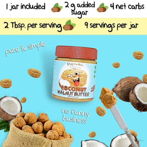 3 9 Oz Crazy Go Nuts Walnut Butter Coconut - Walnut Spread, Keto, Vegan, Low Carb, Gluten Free, Superfood-Natural