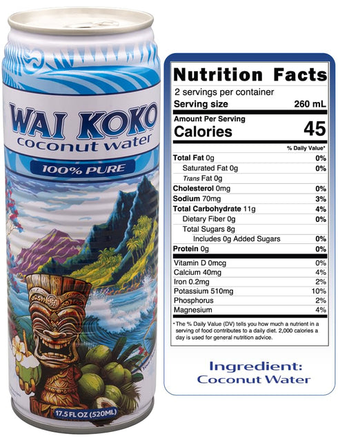 100% 17.5 Oz (Pack 12) Wai Koko Coconut Water Pure Coconut Water, Fl