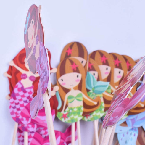 Double Sided Mermaid 24 PCS Handmade Pretty Mermaid Cupcake Toppers for Birthday, Bridal Shower, Baby Shower