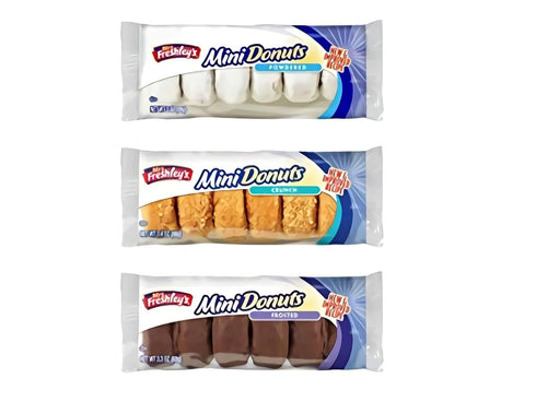 Mrs. Freshley's Donut Variety Assortment, Chocolate Frosted, Crunch, and Powdered Sugar, Pack of 12