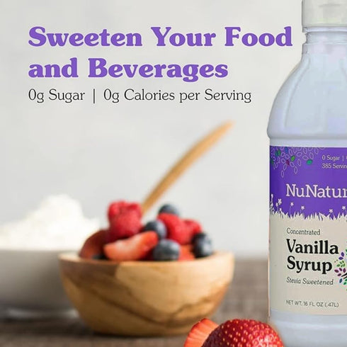 16 oz (Pack 2) NuNaturals Stevia Syrup, Sugar-Free Sweetener, Plant-Based Sugar Substitute, Zero Calorie, Vanilla