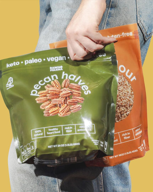 2 LB, 3g 1 oz, RANCHO PECANA - Natural Pecan Halves, Grain Free, Gluten Free, Non-GMO, Vegan Snack, Organic Nuts