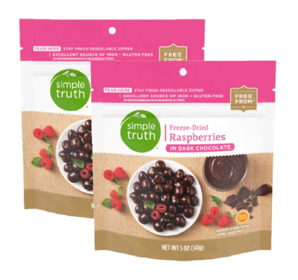 SIMPLE TRUTH Freeze-Dried Raspberries in Dark Chocolate, 5 oz (Pack of 2)