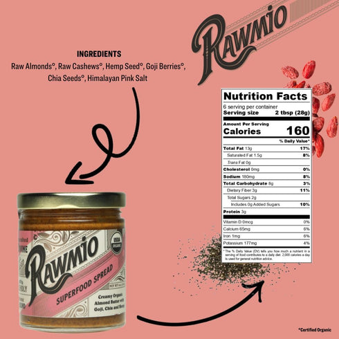 6 oz. Pack 2, 6 Rawmio Organic Hazelnut Crunch Spread, of Serving per Jar - Raw, Organic, Vegan, Gluten-Free