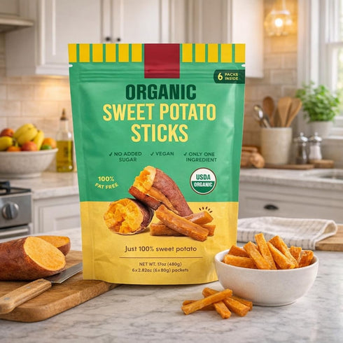 Adventure Home 100% 17 Oz SnackYard Organic Sweet Potato Sticks, Made from Sweet Potato, Lightly Salted Vegan Snack