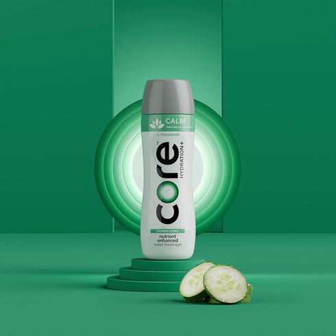 23.9 Oz (Pack 12) CORE Hydration+ Calm, Cucumber Essence Nutrient Enhanced Water with L-Theanine, Fl Bottle