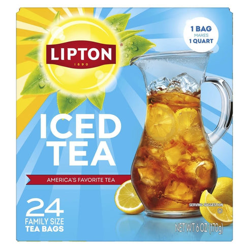 24 (2ea) Pack) Lipton Iced Tea Family Size Tea Bags, Original & Decaf CT (Variety