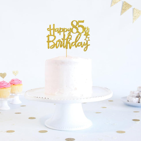 Gold Glitter Happy 85th Birthday Cake Topper - 85 Sign Cake Topper - Cheers to 85 Years Party Supplies Decoration