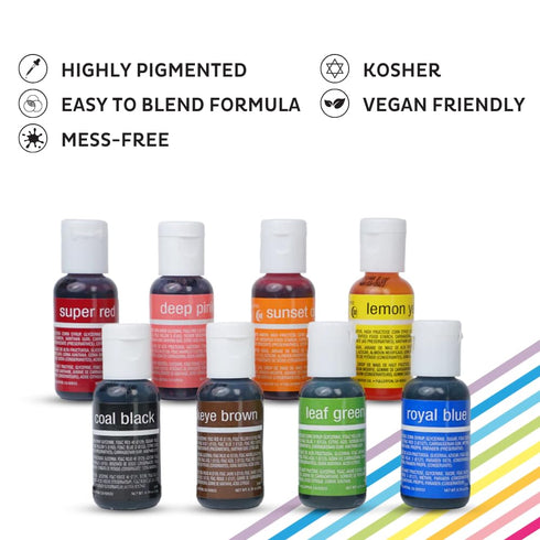 8 Pack Chefmaster - Liqua-Gel Food Coloring - Fade Resistant Food Coloring - - Vibrant, Eye-Catching Colors