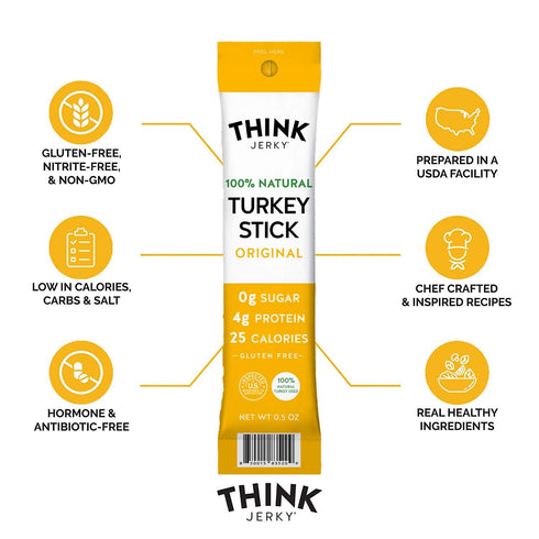 0.5 oz 20 Pack Think Jerky All-Natural Turkey Sticks, Gluten and Sugar Free, No Nitrates, Keto Paleo Friendly High