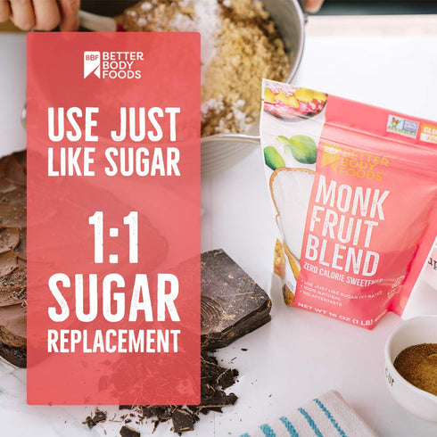 BetterBody Foods Monk Fruit Sweetener Blend, Zero Calorie Raw Cane Sugar Substitute, Keto Diet Friendly, 1lb
