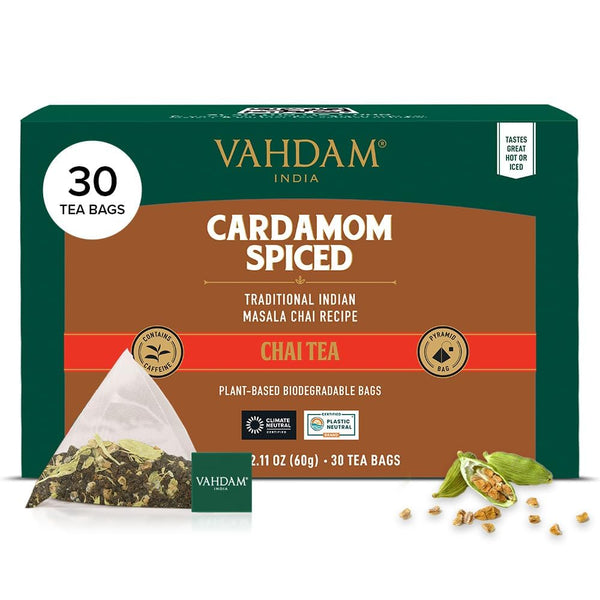 VAHDAM Cardamom Masala Chai Tea Bags (30 Count), Non-GMO, Gluten-Free, No Artificial Flavor, Blended with Exotic