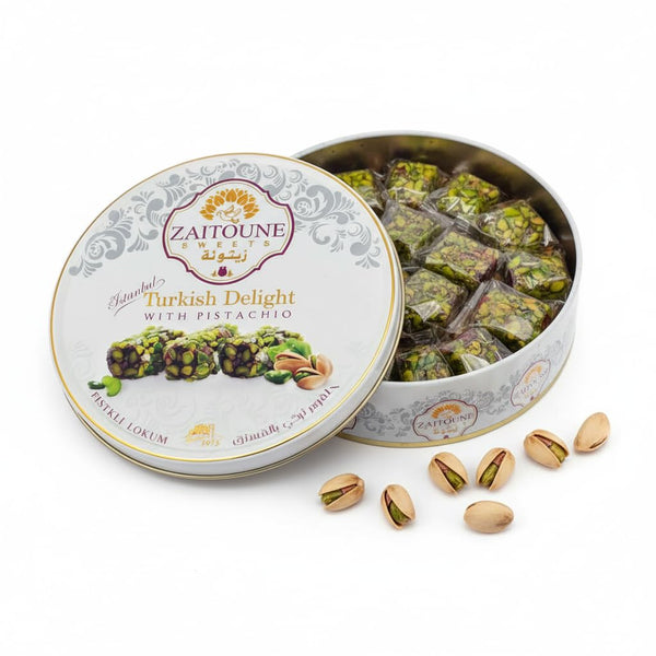 Zaitoune Pistachio Covered Turkish Delight 0.55 lb | Stuffed with Delicious Nuts,