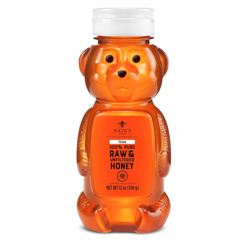100% 12 oz. Nate's Texas Pure, Raw & Unfiltered Honey - Squeeze Bottle - All-natural Sweetener