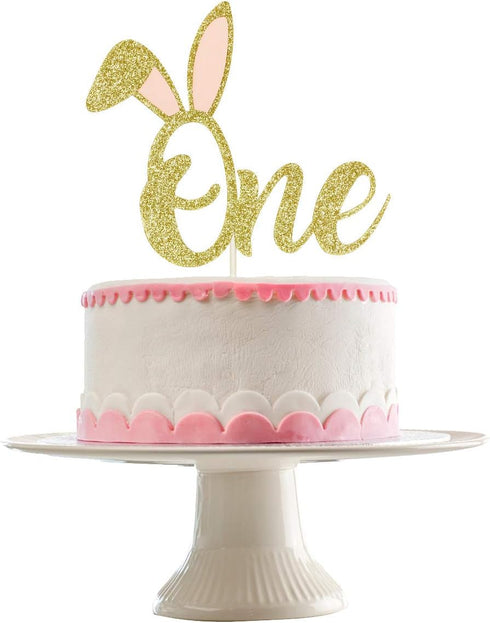 Gold Glitter Some Bunny One Birthday Cake Topper, Bunny 1st Birthday Cake Decorations for Easter