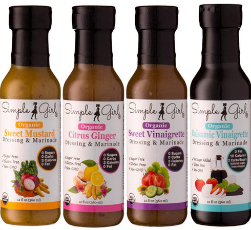 Simple Girl Organic Salad Dressing Variety - Sweet Vinaigrette, Balsamic Vinaigrette, Sweet Mustard and