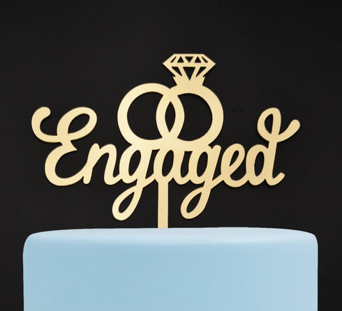Engagement Cake Topper, Engagement Wedding Party Decorations, Gold