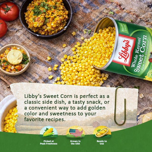 8.5 oz (Pack 12) Libby's Whole Kernel Sweet Corn | Naturally Sweet Flavor | Golden Yellow | Just-Off-The-Cob Crispness