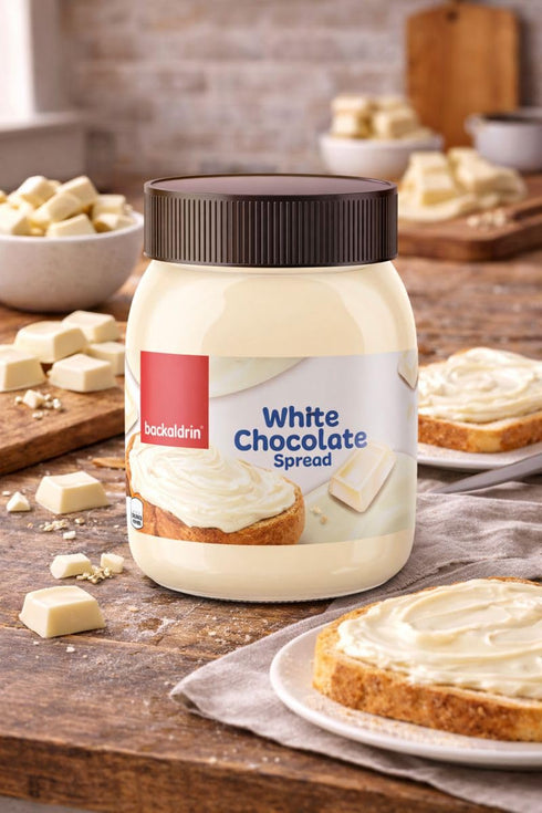 Backaldrin 12.35 oz Premium White Chocolate Spread - Smooth Creamy Butter for Toast, Bagels, Pancakes, Waffles