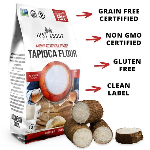 1 LB Just About Foods Tapioca Flour, Gluten & Grain Free, No Artificial Flavors, Paleo & Kosher Certified
