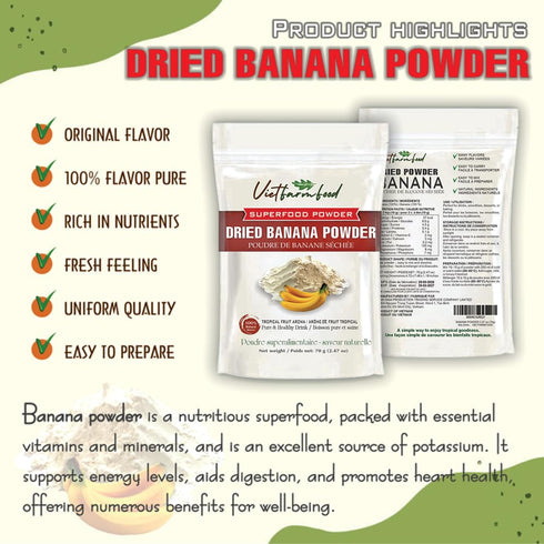2.47 oz (70g) BANANA POWDER VIETFARMFOOD: Pure freeze-dried fruit powder, made from real fruit with no added sugar