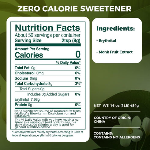 1:1 16 oz (Pack 3) Lesweet Monk Fruit Sweetener with Erythritol, Monk Fruit Extract, White Sugar Substitute, Zero