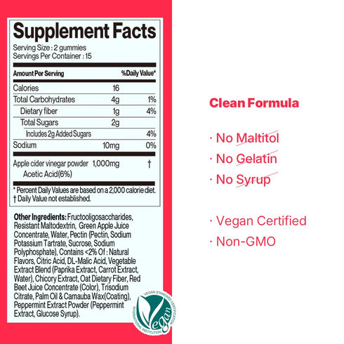 Gummies Gummies 30 Gummies Sohwi Apple Cider Vinegar ACV for After Meals & Cravings, Plant-Based Formula, No Gelatin