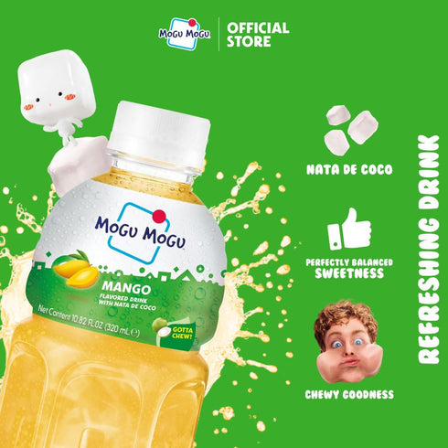 6 Pack 10.82 oz Mogu Mogu Mango Juice Drink with Nata de Coco (Coconut Jelly) Chewy Fruit Beverage for Kids & Adults