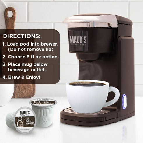 100ct, 100% Maud's Dark Roast Coffee Pods, Single Serve Pods Arabica Coffee, Compatible with Keurig K Cups Maker