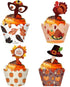 48 Pieces Thanksgiving Cupcake Toppers and Wrappers Kit for Autumn Cake Decoration on Thanksgiving Day