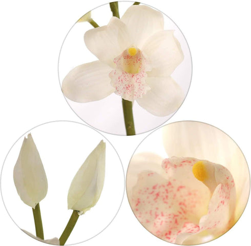 2 Pack 30" 10 2 Silk Cymbidium Orchid Stem - White, Long with Flowers and Buds for Weddings, Home Decor, and DIY