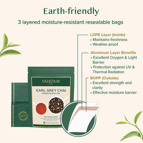VAHDAM Earl Grey Masala Chai - High Caffeine, Non-GMO, Gluten-Free - 50 Cups/3.53 oz Vacuum Sealed Pack
